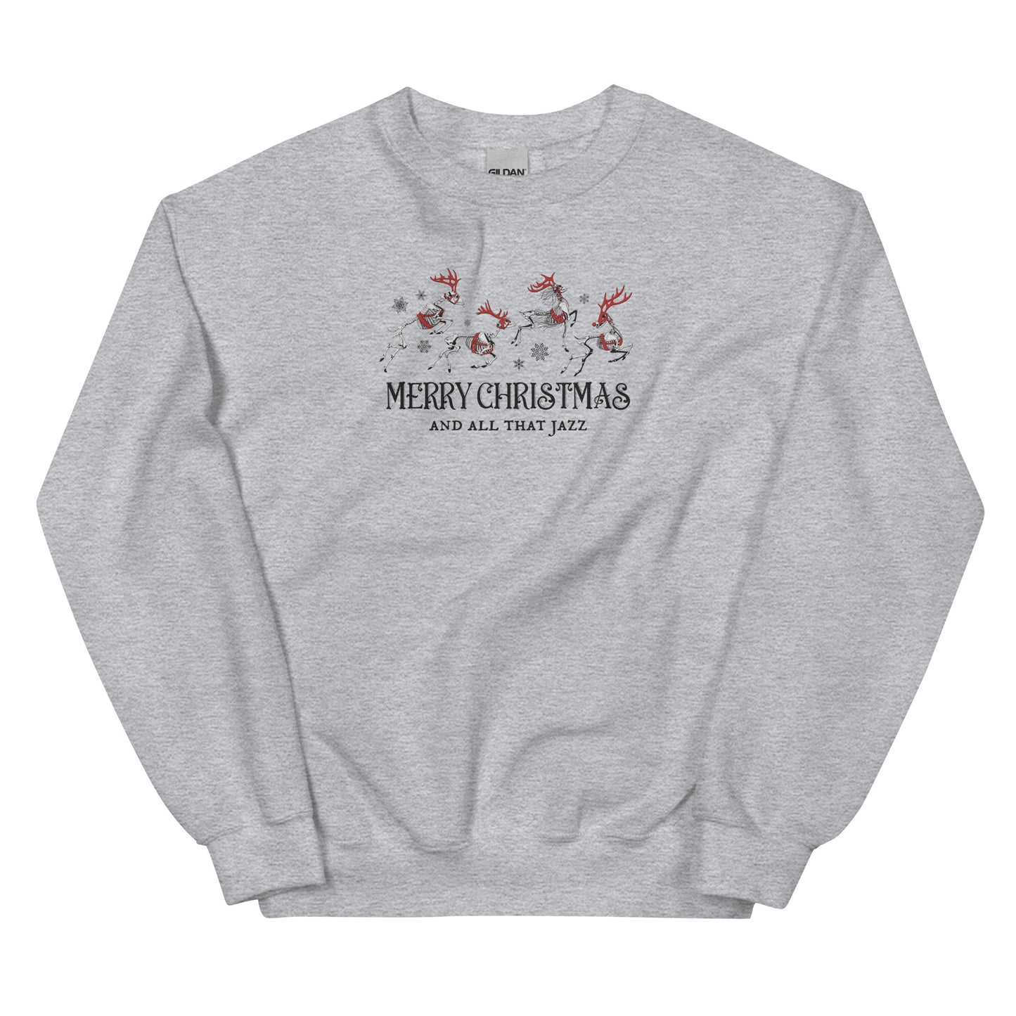 Embroidered Merry Christmas And All That Jazz Skeleton Dead Reindeer Sweatshirt
