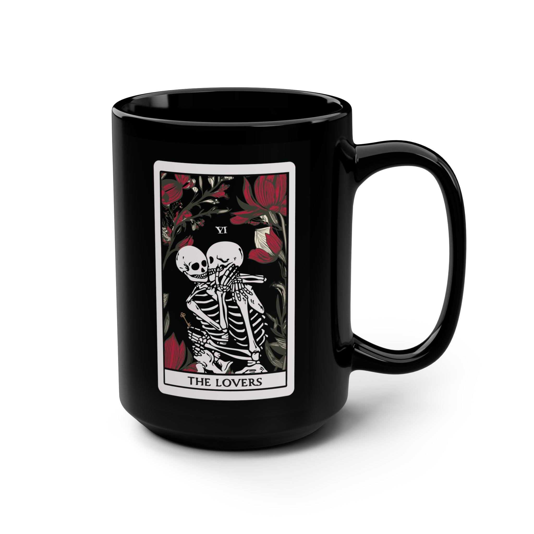 The Lovers Undead VI Tarot Card Skeleton Mug, Black