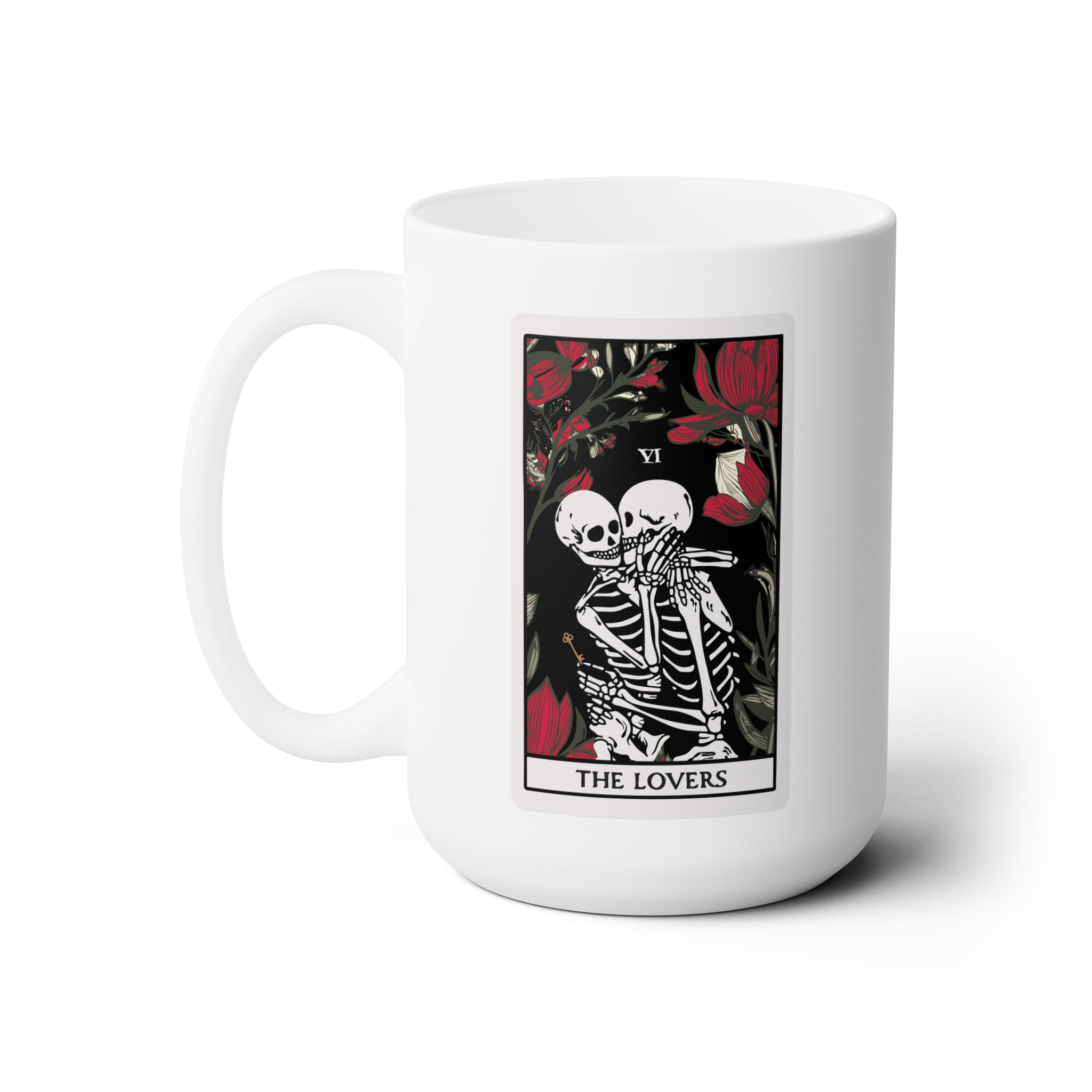 The Lovers Undead VI Tarot Card Skeleton Mug, White