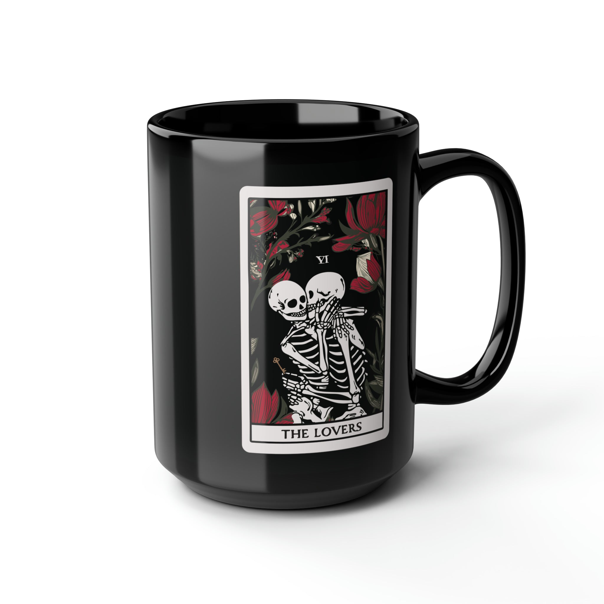The Lovers Undead VI Tarot Card Skeleton Mug, Black
