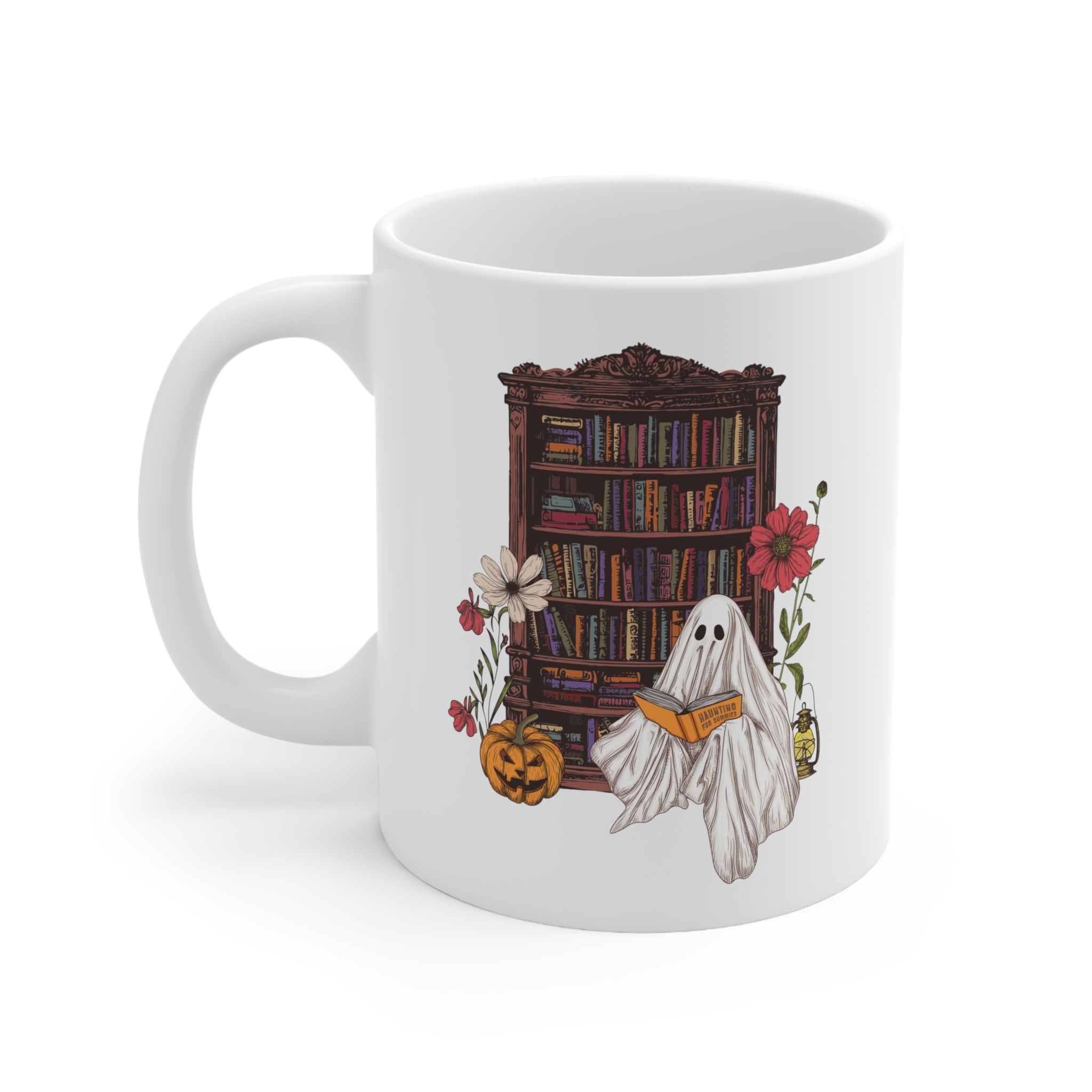 Haunting For Dummies: Ghost Reading A Book In A Haunted Library Vintage Illustrated Mug