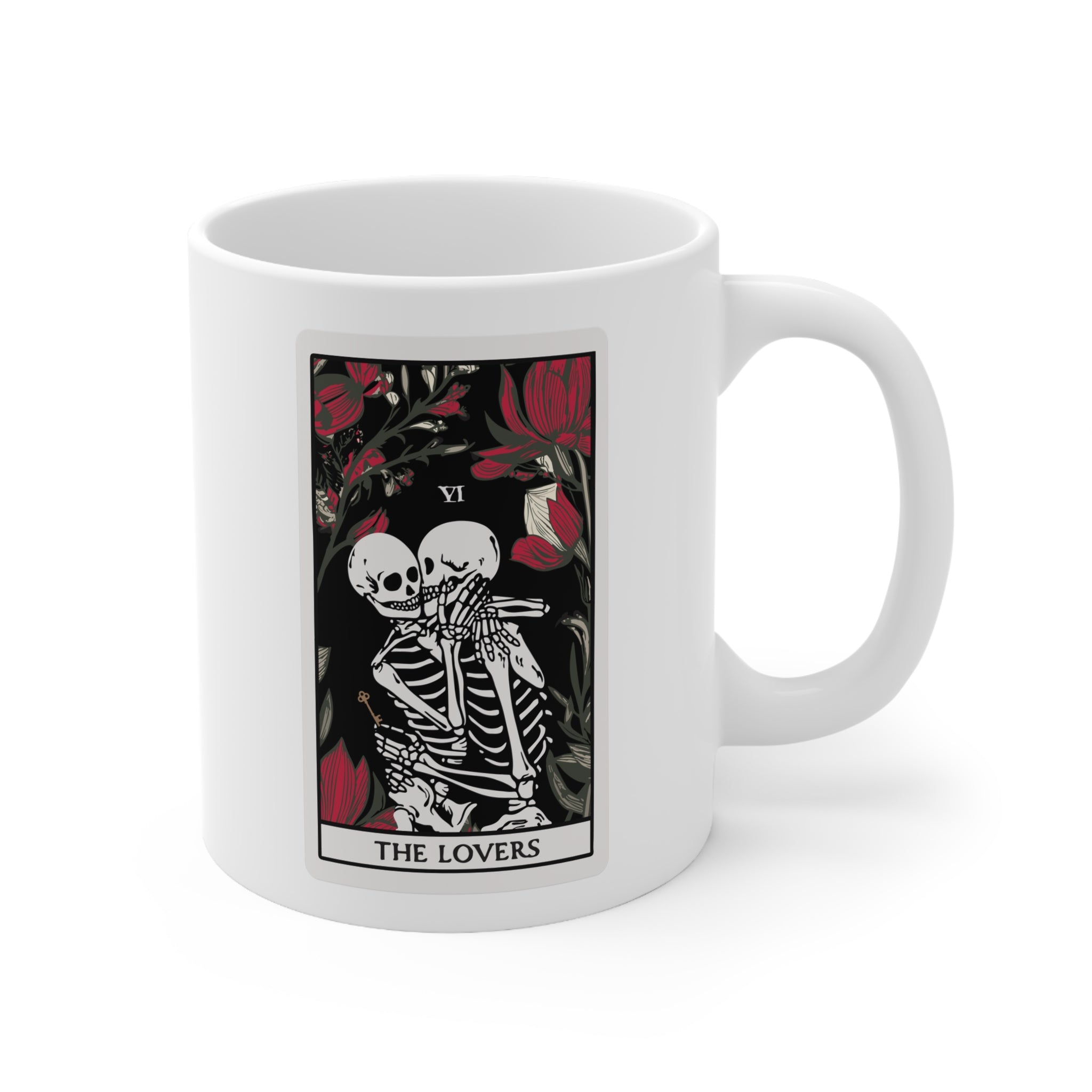 The Lovers Undead VI Tarot Card Skeleton Mug, White