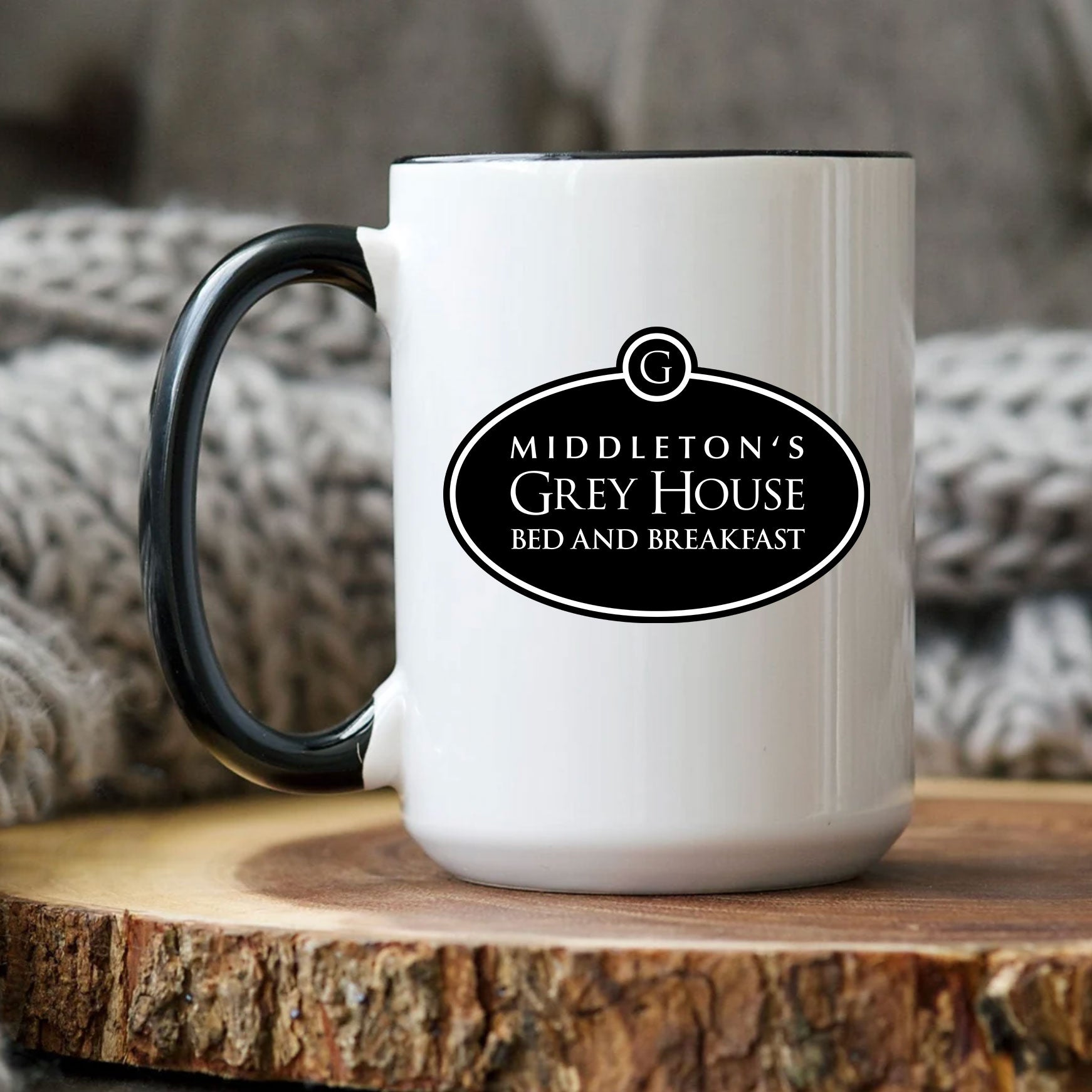 Hallmark-Inspired Good Witch Grey House Bed And Breakfast Logo Two-Tone Mug, 15oz