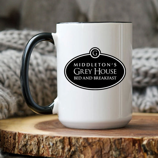 Hallmark-Inspired Good Witch Grey House Bed And Breakfast Logo Two-Tone Mug, 15oz