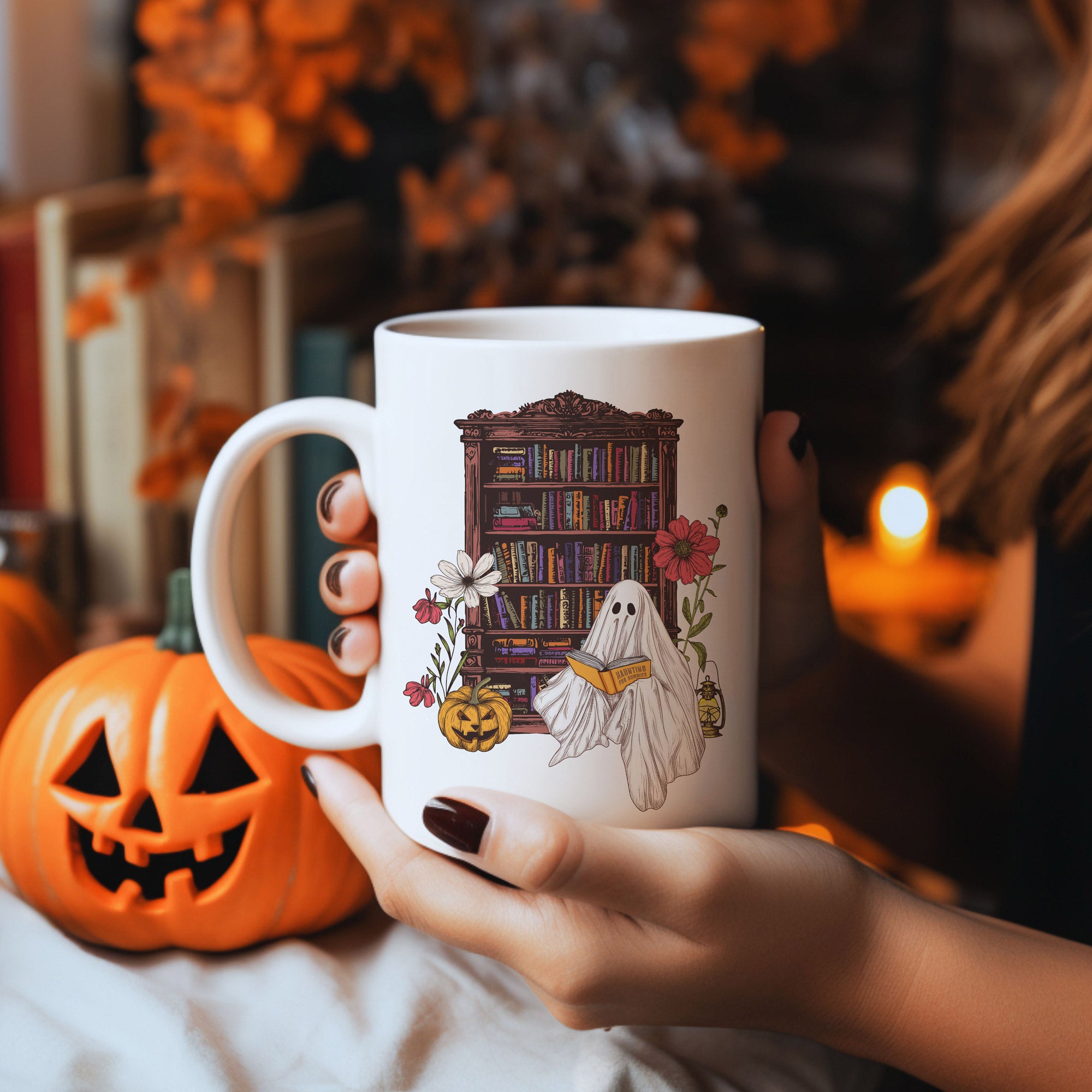 Haunting For Dummies: Ghost Reading A Book In A Haunted Library Vintage Illustrated Mug