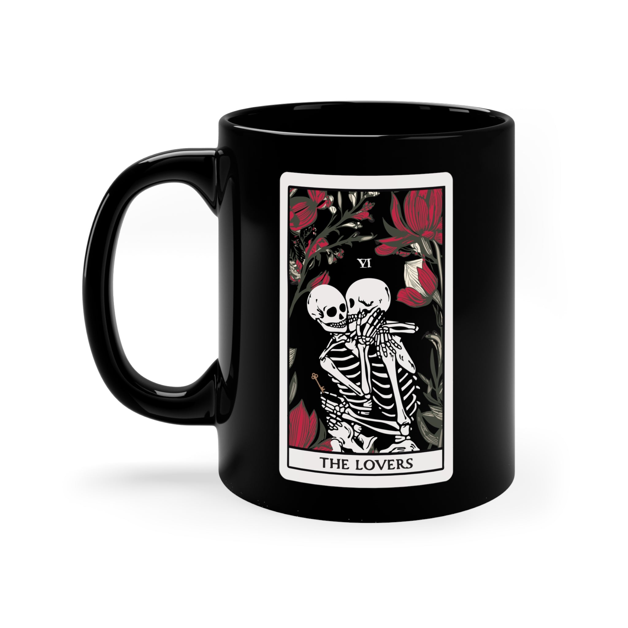 The Lovers Undead VI Tarot Card Skeleton Mug, Black
