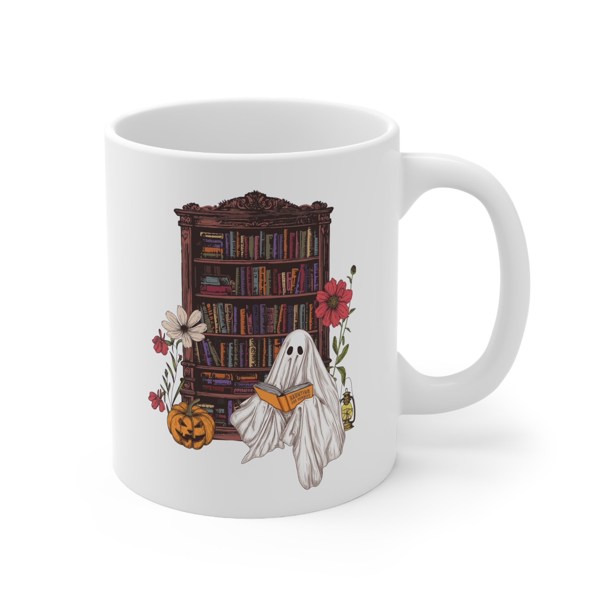Haunting For Dummies: Ghost Reading A Book In A Haunted Library Vintage Illustrated Mug