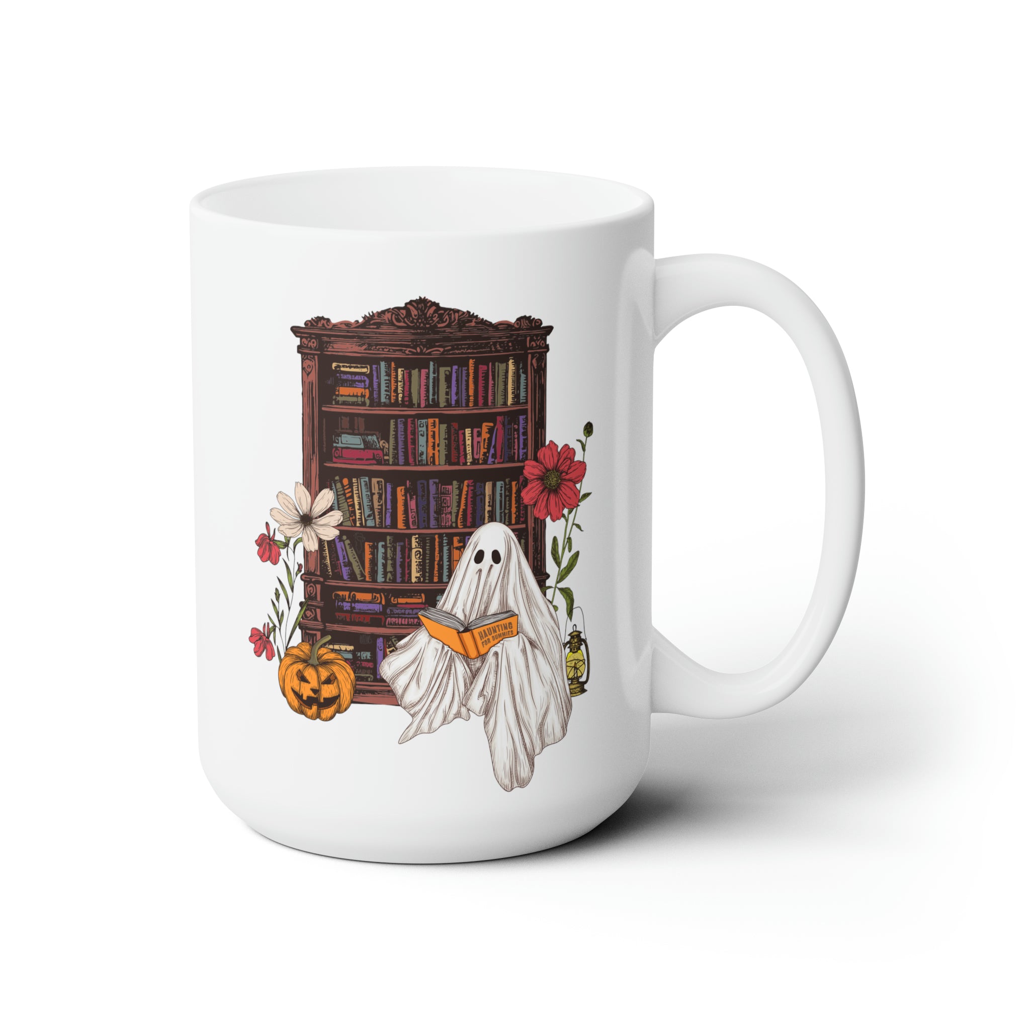 Haunting For Dummies: Ghost Reading A Book In A Haunted Library Vintage Illustrated Mug