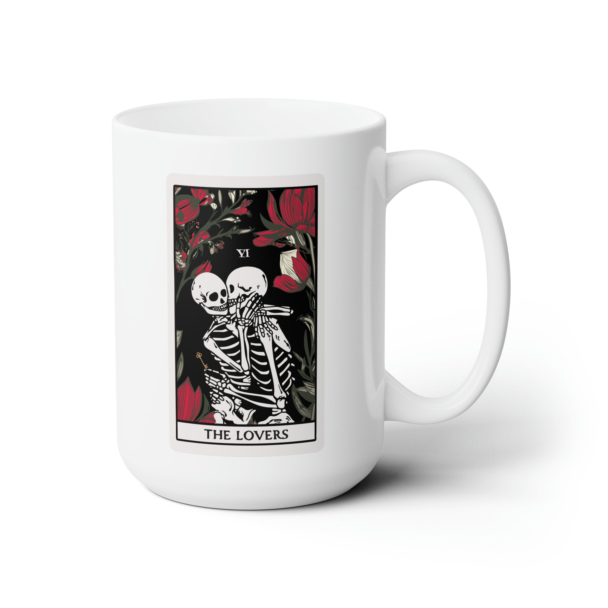 The Lovers Undead VI Tarot Card Skeleton Mug, White