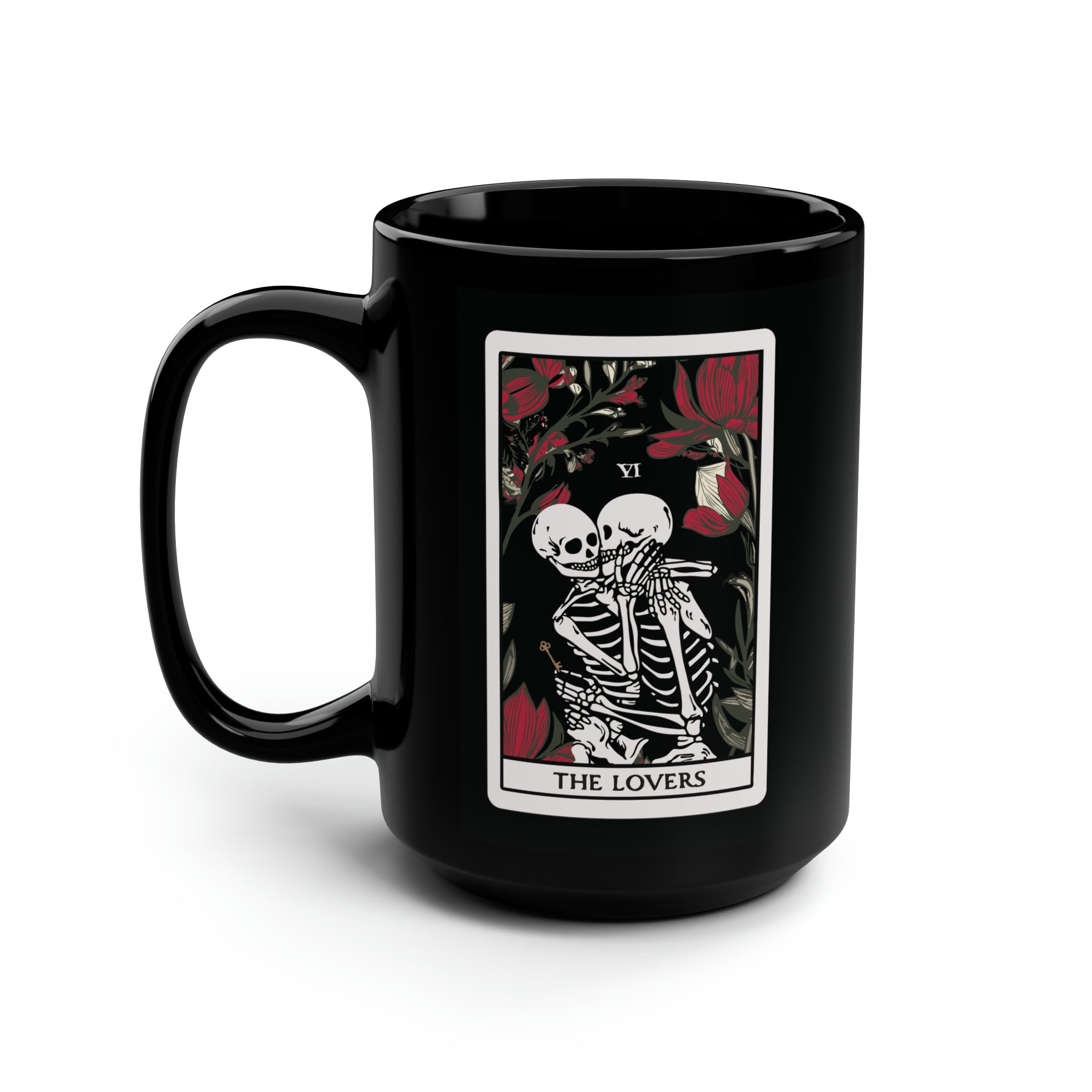 The Lovers Undead VI Tarot Card Skeleton Mug, Black