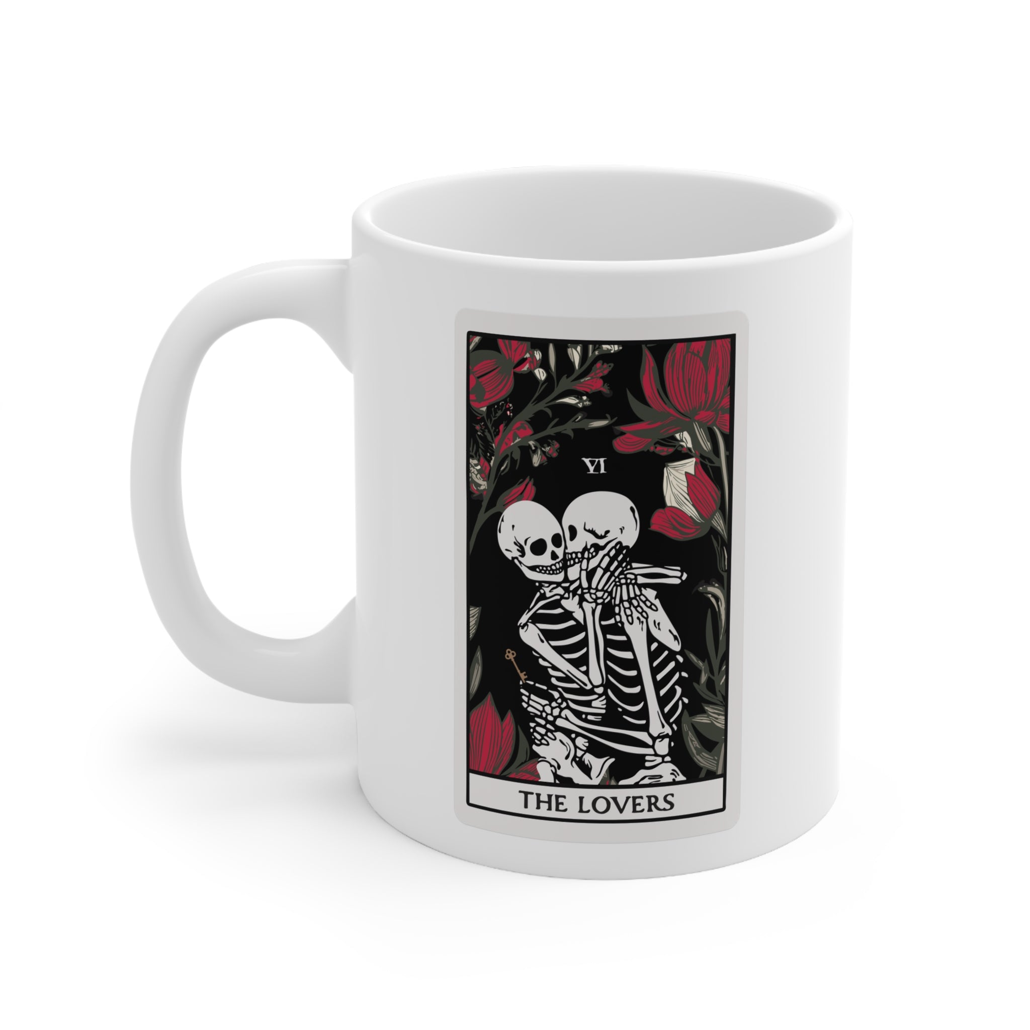 The Lovers Undead VI Tarot Card Skeleton Mug, White