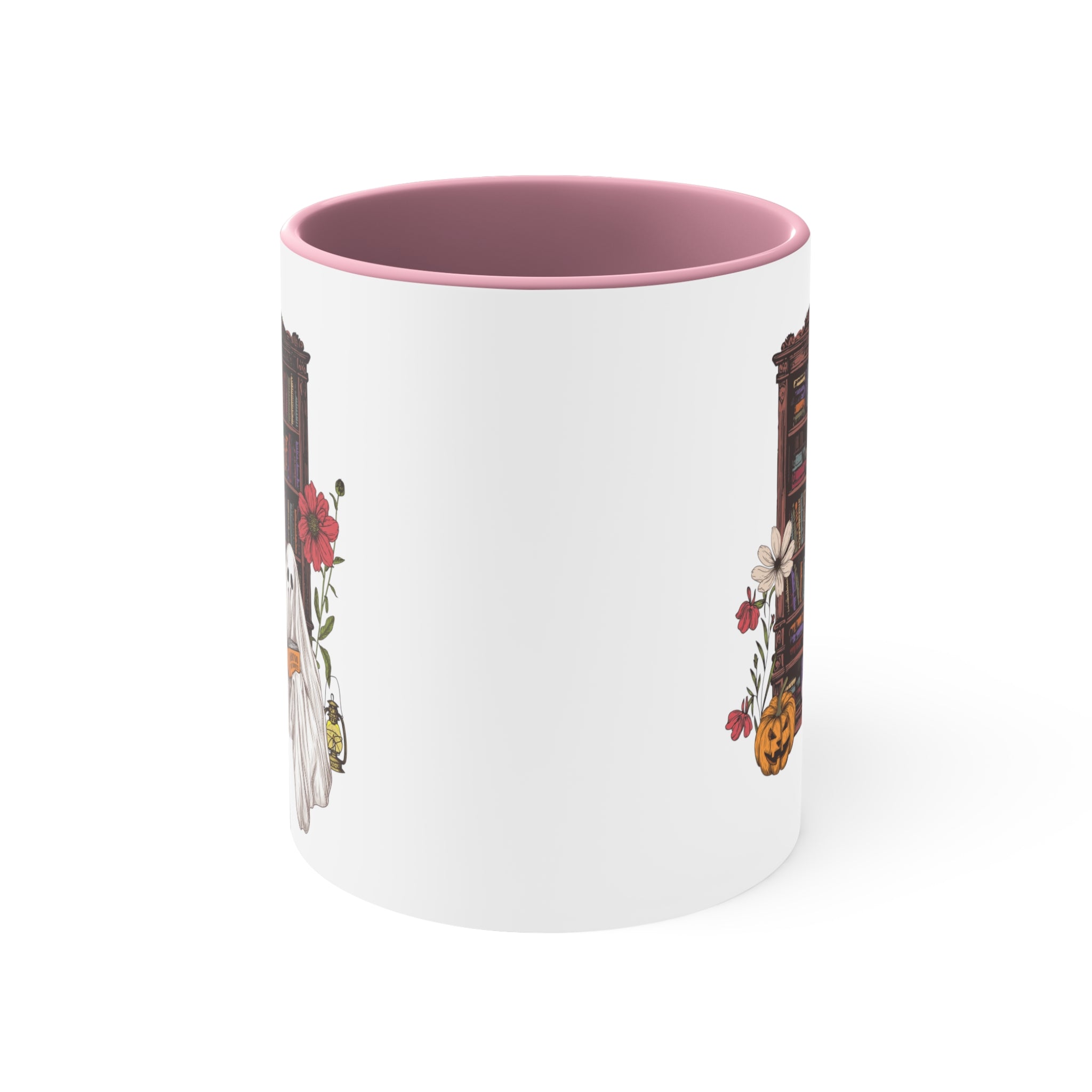 Haunting For Dummies: Ghost Reading A Book In A Haunted Library Vintage Illustration Two-Tone Mug, 11oz