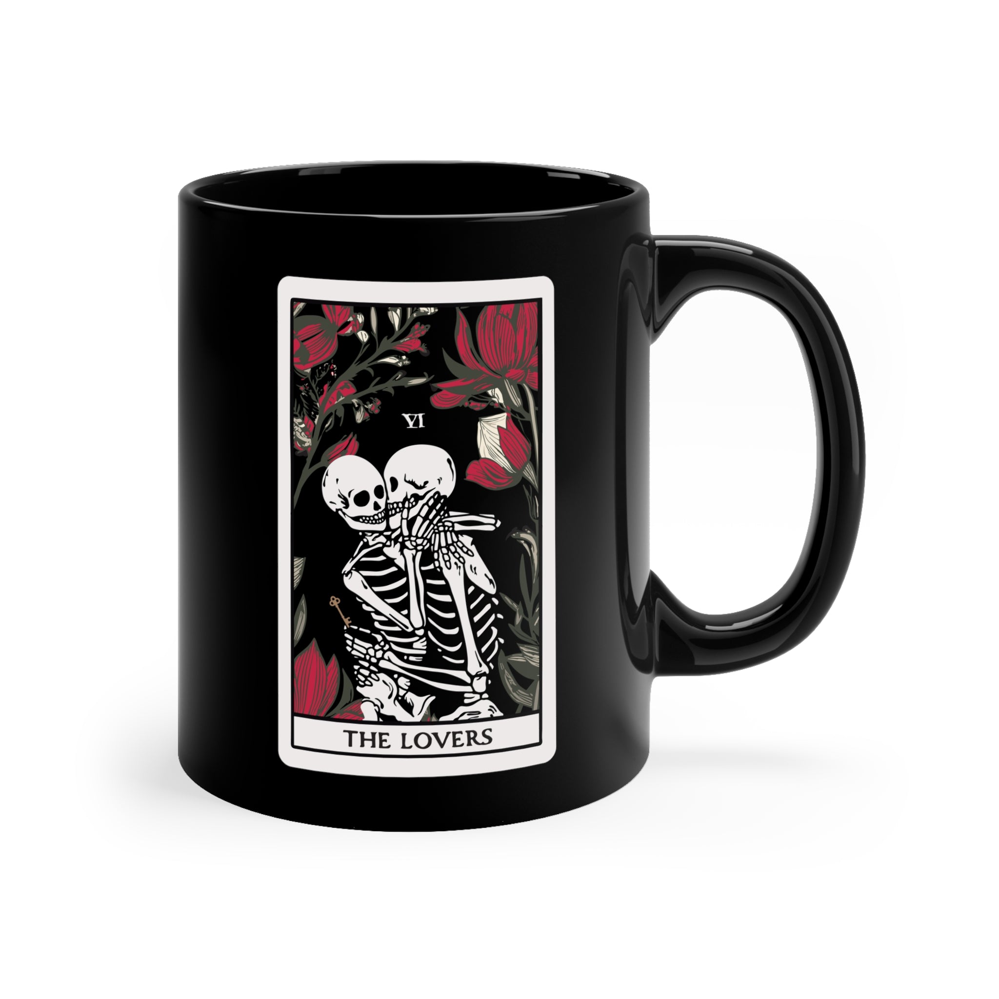 The Lovers Undead VI Tarot Card Skeleton Mug, Black