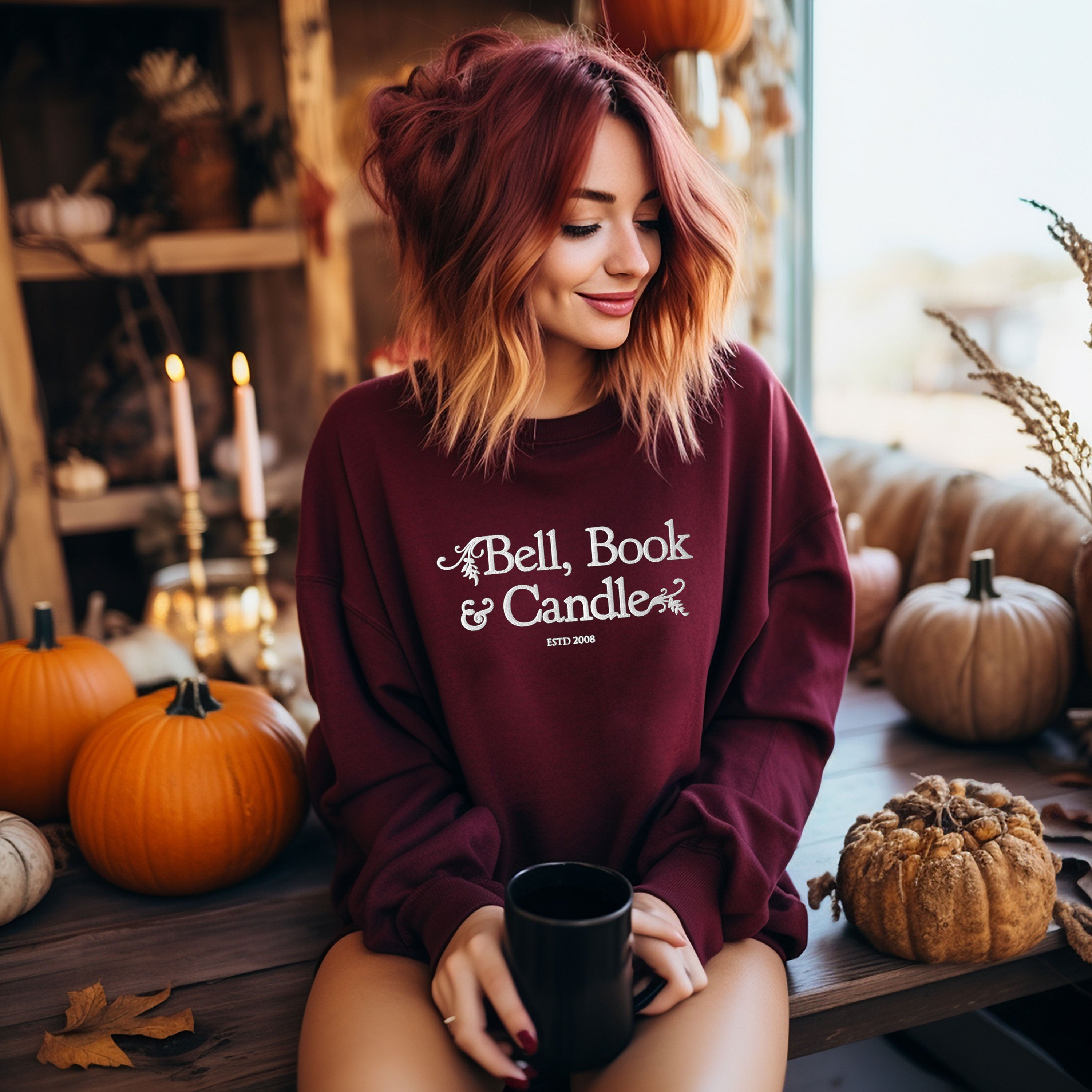 Hallmark-Inspired Good Witch Bell Book & Candle Embroidered Sweatshirt