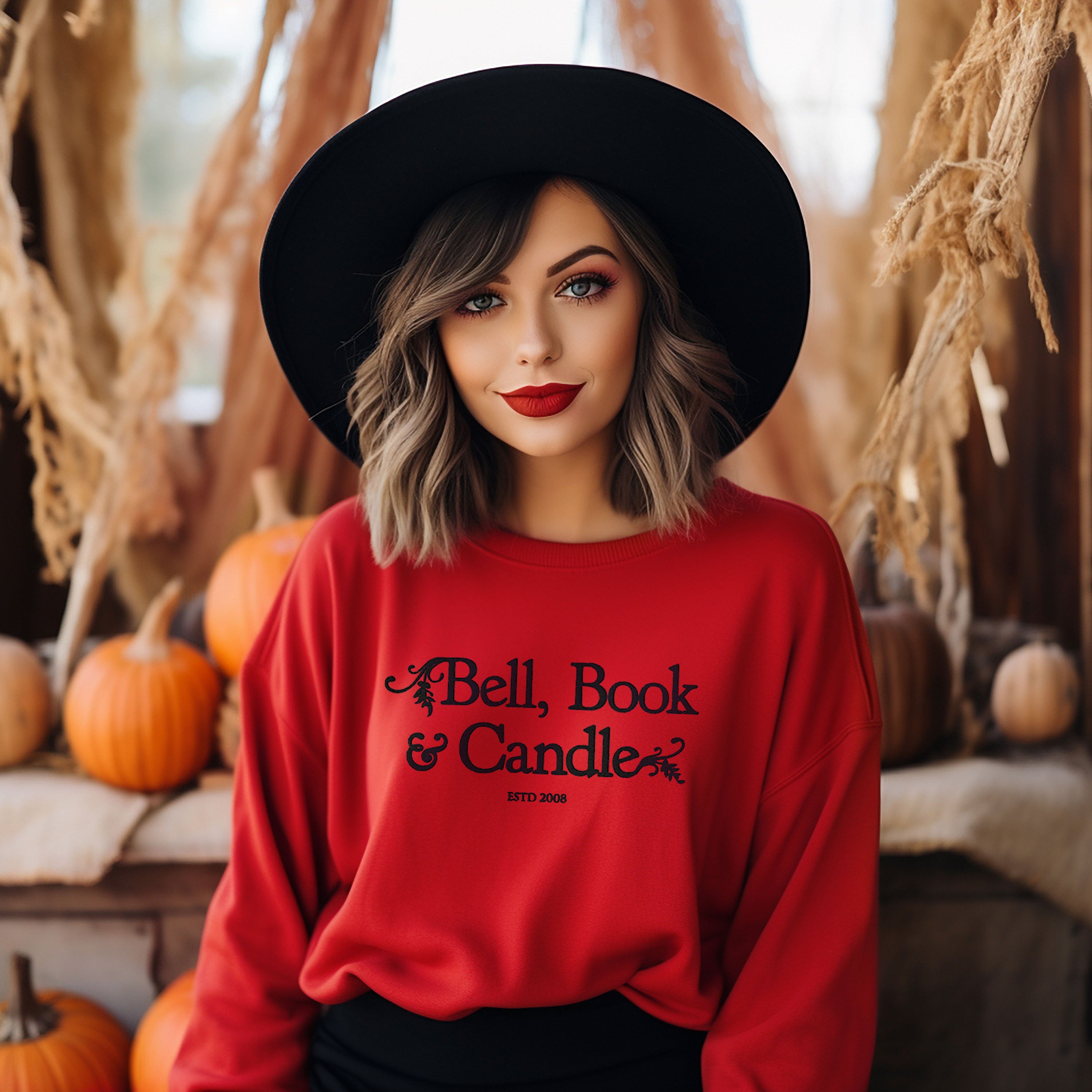 Hallmark-Inspired Good Witch Bell Book & Candle Embroidered Sweatshirt