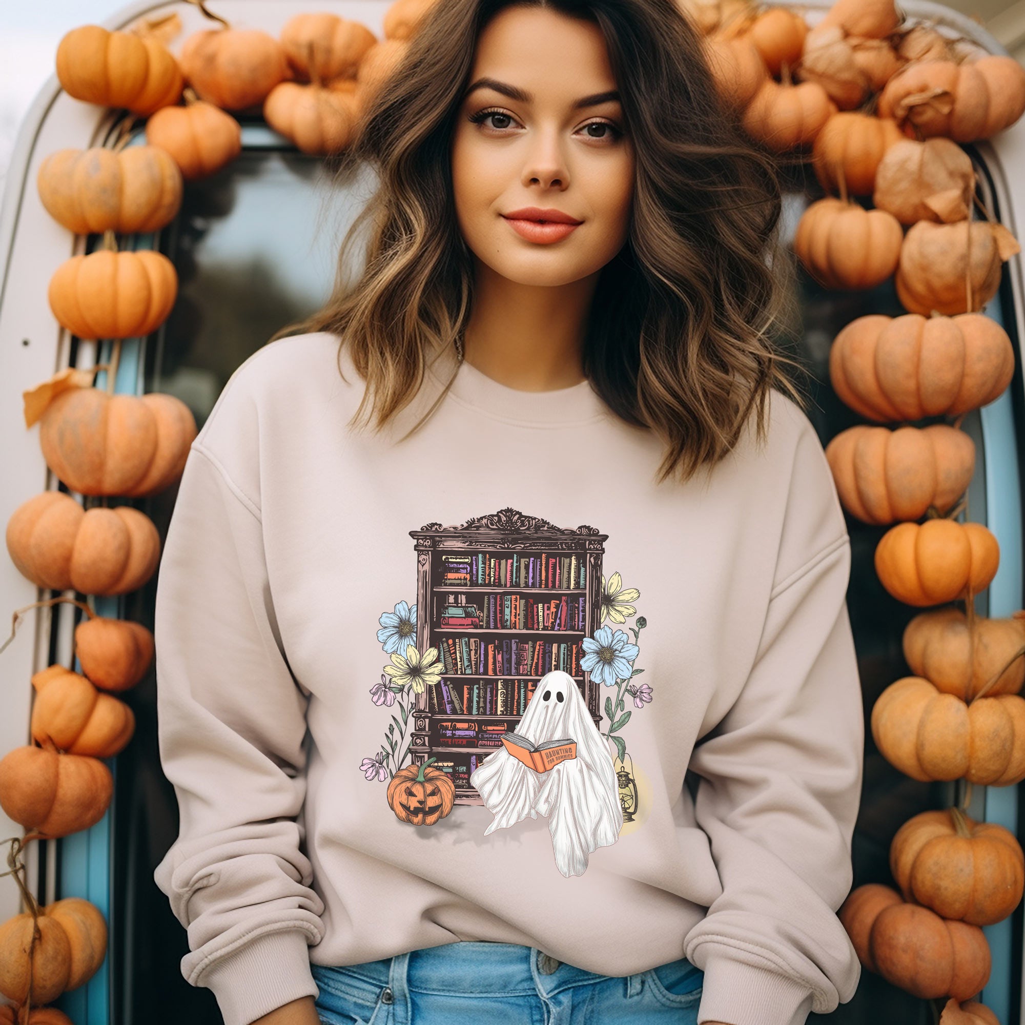 Haunting For Dummies: Ghost Reading A Book In A Haunted Library Vintage Illustrated Sweatshirt
