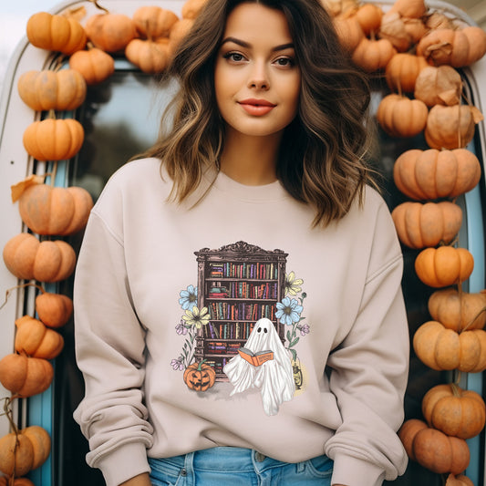 Haunting For Dummies: Ghost Reading A Book In A Haunted Library Vintage Illustrated Sweatshirt
