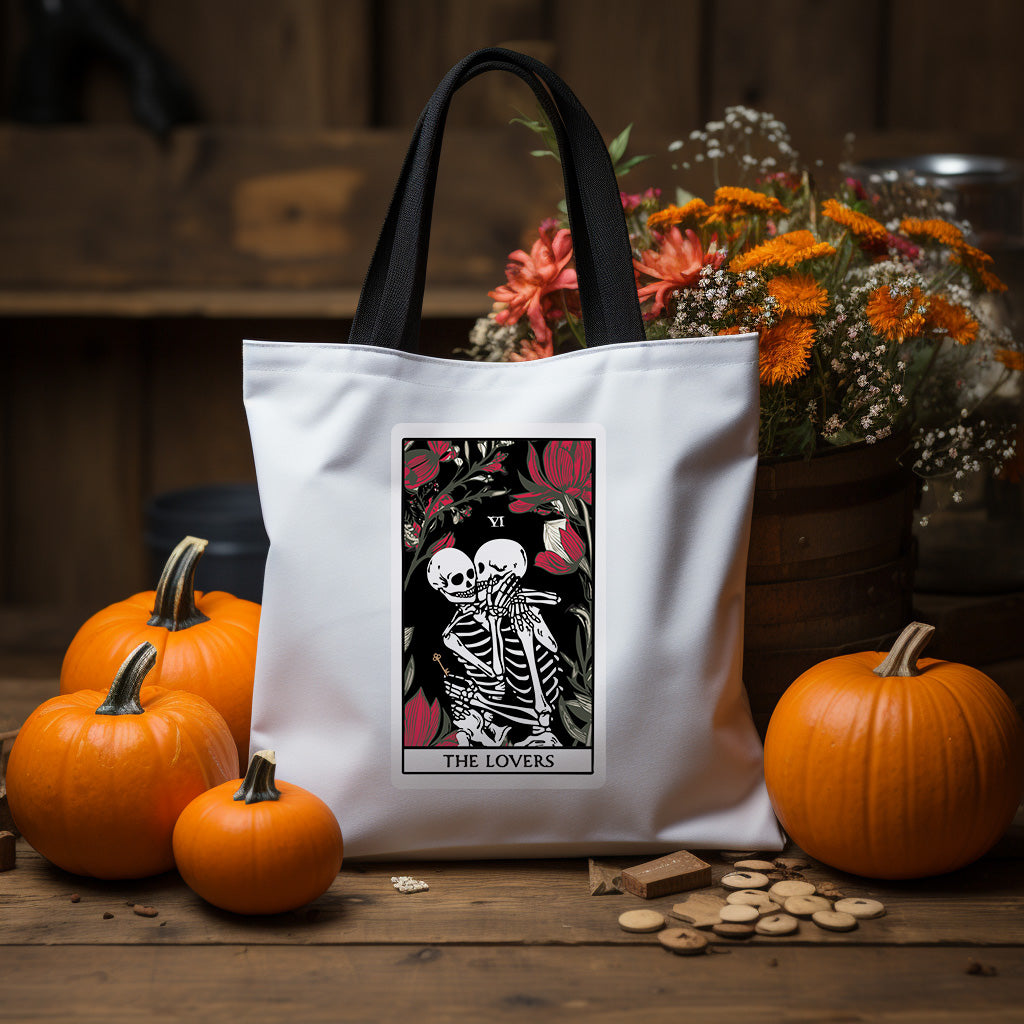 The Lovers Undead VI Tarot Card Skeleton Tote Bag
