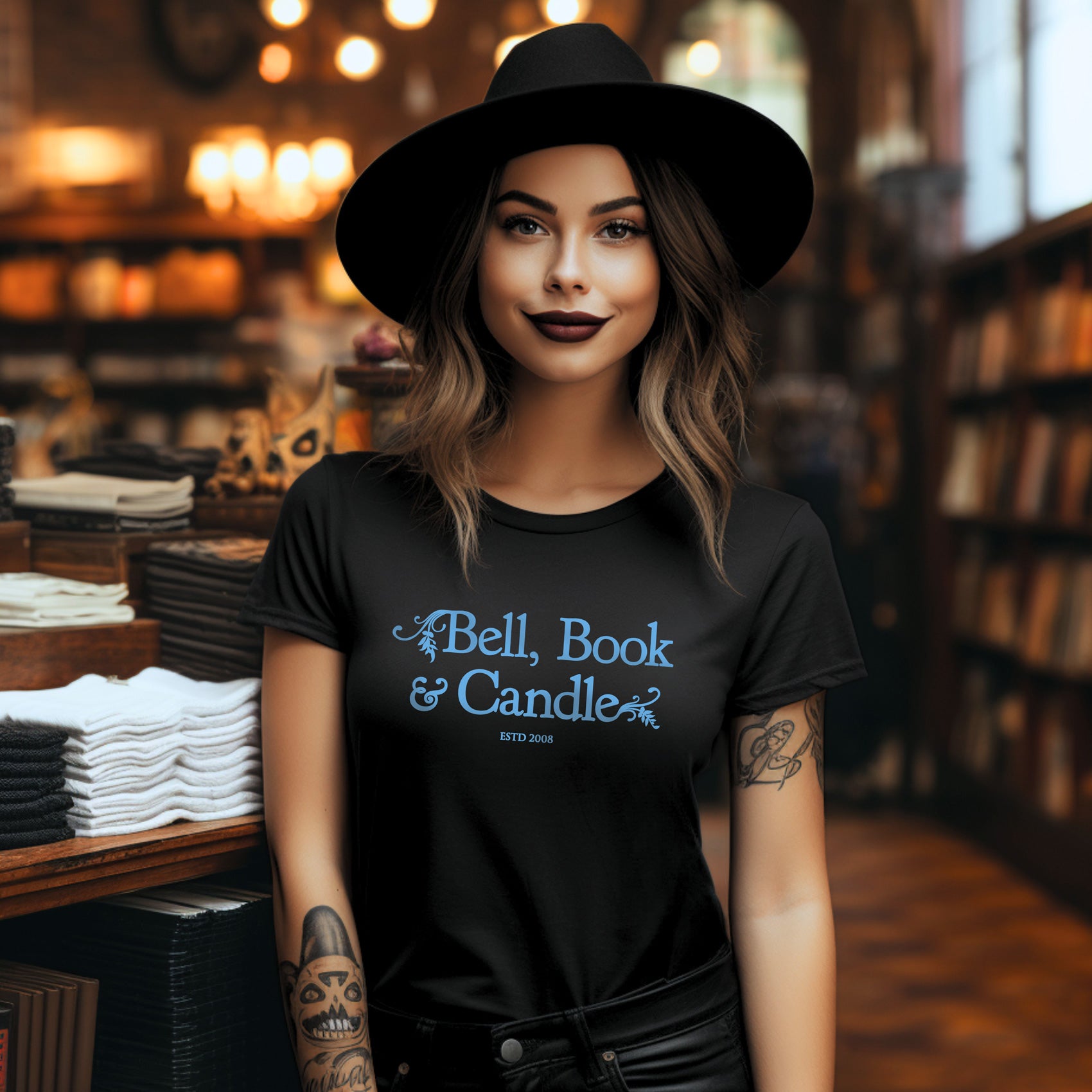 Hallmark-Inspired Good Witch Bell Book & Candle Shop Blue Logo Tee