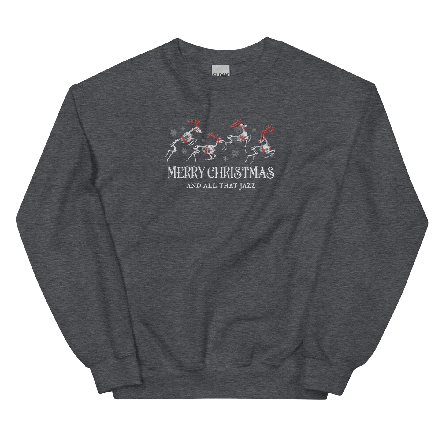Embroidered Merry Christmas And All That Jazz Skeleton Dead Reindeer Sweatshirt