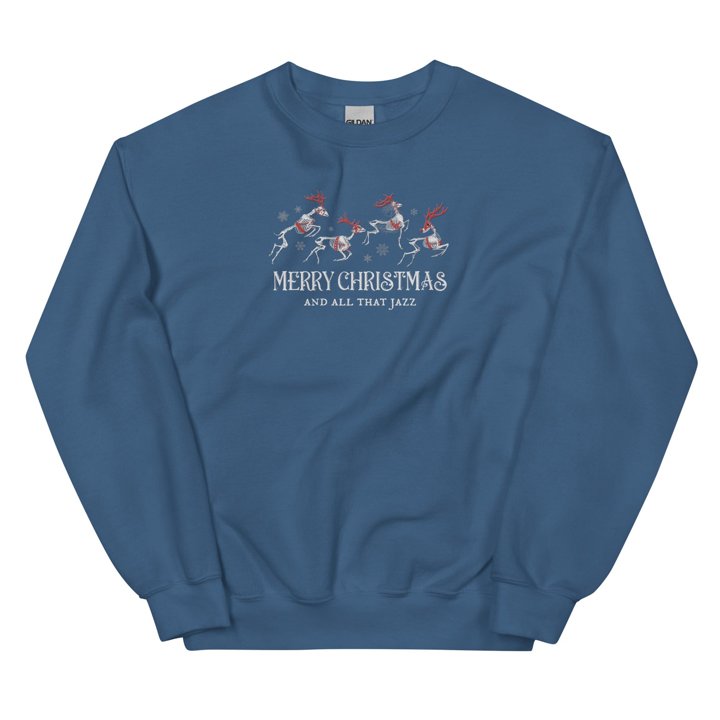 Embroidered Merry Christmas And All That Jazz Skeleton Dead Reindeer Sweatshirt